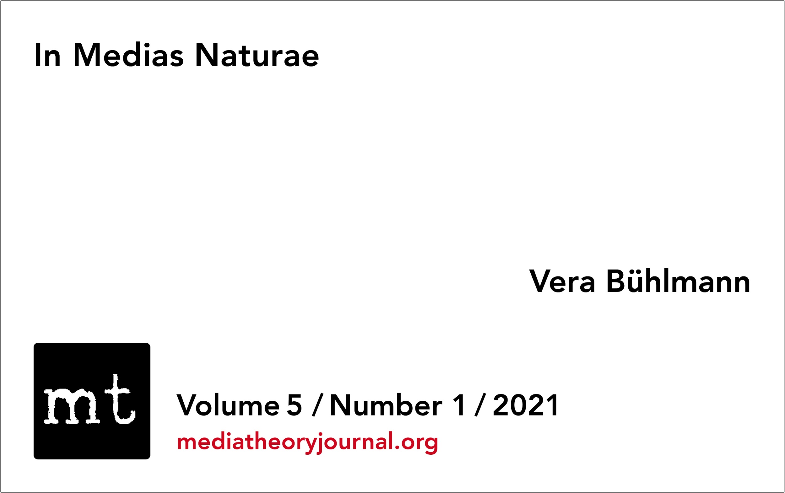 Vera Bühlmann: In Medias Naturae