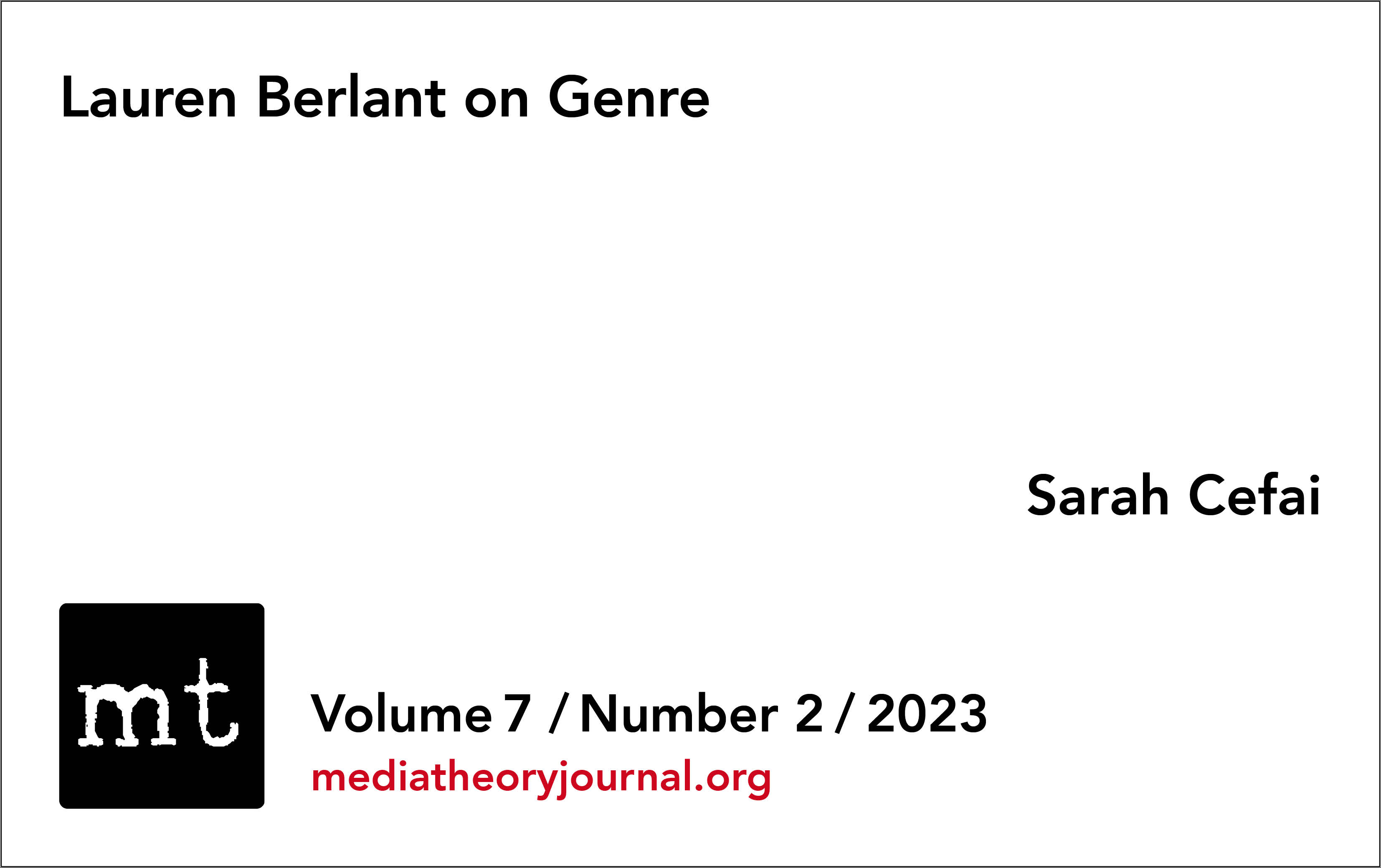 Sarah Cefai: Lauren Berlant on Genre